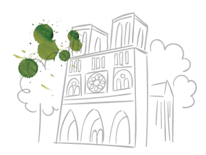 vetores-bartira-notre-dame-com-árvores-e-aquarela